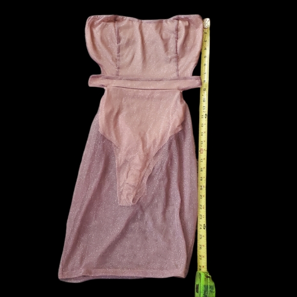 Glittery Champagne Strapless Fashion Nova Bodysuit Dress - Picture 2 of 8